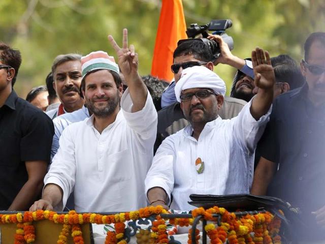 Congress candidate Ajay Rai with party vice-president Rahul Gandhi during an election campaign rally in Varanasi. (AP Photo) Congress candidate Ajay Rai with party vice-president Rahul Gandhi during an election campaign rally in Varanasi. (AP Photo)