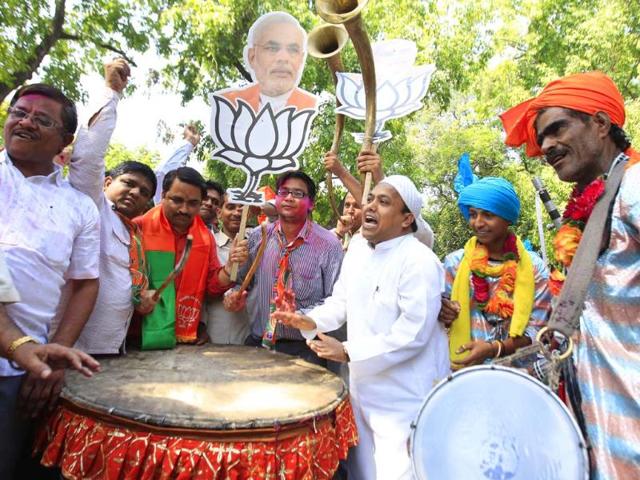 BJP headquarters, that's where the party is happening right now. (Ajay Aggarwal/ HT Photo)