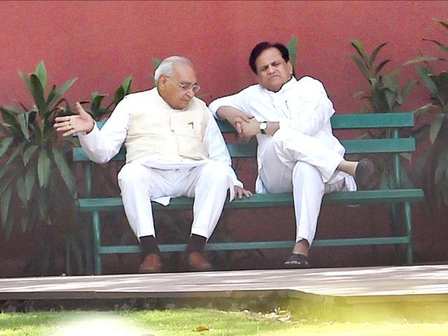 Congress leaders Motilal Vohra and Ahmad Patel before a CWC meeting at the party headquarters in New Delhi. (PTI photo)