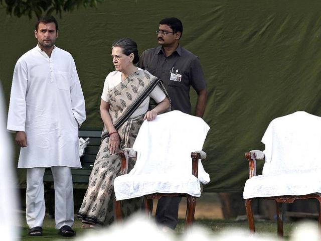 Congress party chief Sonia Gandhi along with Rahul Gandhi arrives at her husband and former Indian Prime Minister Rajiv Gandhi's memorial, on the occasion of his 23rd death anniversary, in New Delhi. (Reuters)