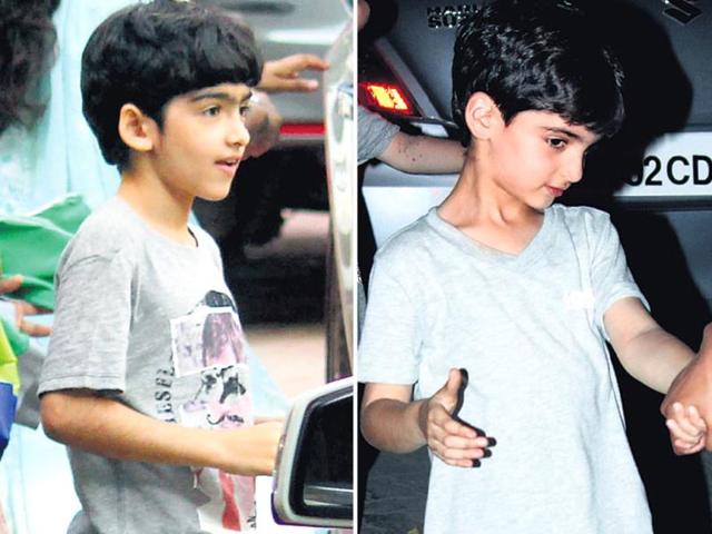 Hrithik and Sussanne Roshan’s sons Hrehaan and Hridhaan at the birthday bash. (HT PHOTO)