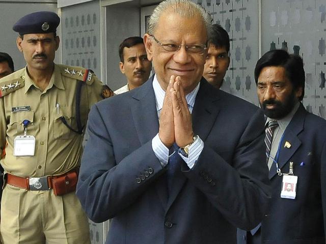 Navin Ramgoolam, Prime Minister of Mauritius arrives at Ceremonial Lounge at IGI Airport, Terminal-3 to attend the swearing-in ceremony of Narendra Modi as Prime Minister in New Delhi on Monday. (Vipin Kumar/HT photo)