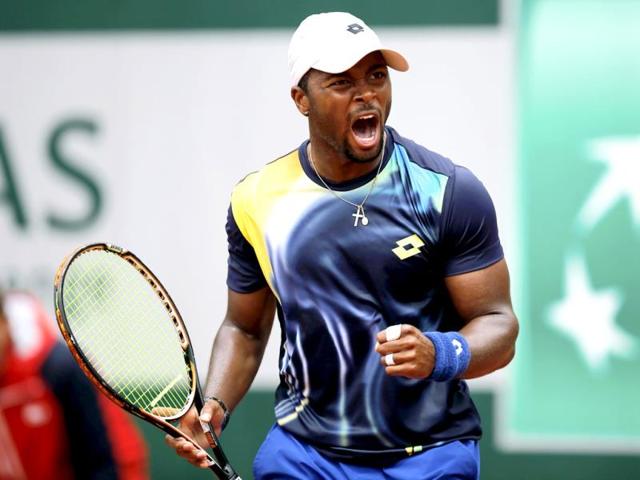 Donald Young of the US reacts during his men's singles match against Feliciano Lopez of Spain at the French Open at the Roland Garros stadium in Paris. (Reuters Photo)