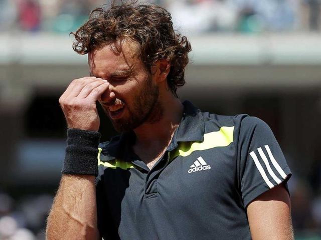 Ernests Gulbis of Latvia reacts during his men's semi-final match against Novak Djokovic of Serbia at the French Open at Roland Garros in Paris. (Reuters Photo)