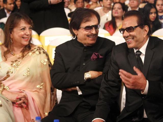 Dharmendra with Sanjay Khan and his wife Zarine Khan.
