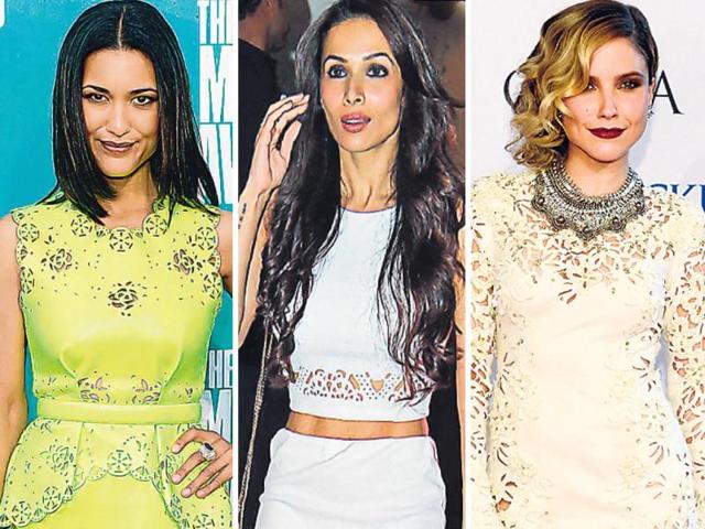 The dainty, oh-so-feminine Chantilly lace has come of age. Fierce, structured stencil pattern is the new avatar of ­traditional lace. Be it dresses, skirts or even shoes and bags, laser-cut out patterns at the hottest trend in town. We spotted many celeb fashionistas upping the lace ante in stencilled, laser-cut form of good ol’ lace. Go ahead, take your pick of celeb inspiration to rock this trend as the days of delicate floral lace bodice and sleeves on your dress are long gone. The laser-cutout version of new-age lace packs a punch in the form of cutesy ­honeycomb patterns, ­intricate ­scalloped ­hemlines and geometric flowers. (Text: Arpita Kala) Pop colour, peplum and cool laser-cut lace pattern, Julia Jones aces this look to a tee (left); Malaika Arora Khan keeps the head-to-toe-white look interesting with a pop of blue on her feet (centre); We are not on board with the necklace but Sophia Bush aces the look with her strappy footwear. The dainty, oh-so-feminine Chantilly lace has come of age. Fierce, structured stencil pattern is the new avatar of ­traditional lace. Be it dresses, skirts or even shoes and bags, laser-cut out patterns at the hottest trend in town. We spotted many celeb fashionistas upping the lace ante in stencilled, laser-cut form of good ol’ lace. Go ahead, take your pick of celeb inspiration to rock this trend as the days of delicate floral lace bodice and sleeves on your dress are long gone. The laser-cutout version of new-age lace packs a punch in the form of cutesy ­honeycomb patterns, ­intricate ­scalloped ­hemlines and geometric flowers. (Text: Arpita Kala) Pop colour, peplum and cool laser-cut lace pattern, Julia Jones aces this look to a tee (left); Malaika Arora Khan keeps the head-to-toe-white look interesting with a pop of blue on her feet (centre); We are not on board with the necklace but Sophia Bush aces the look with her strappy footwear.