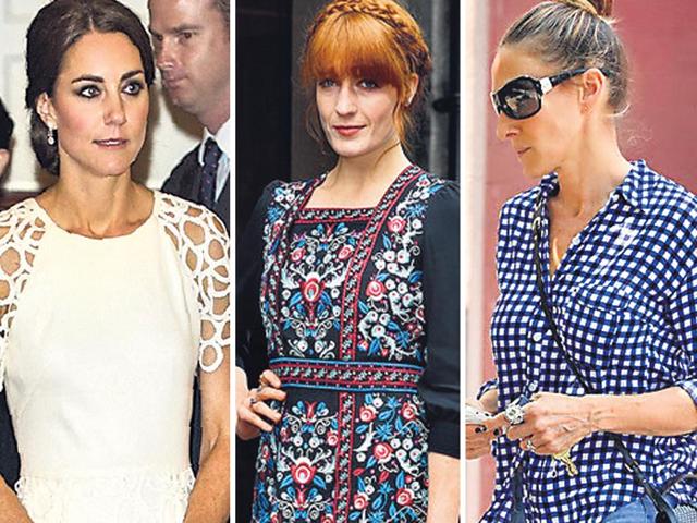 Kate Middleton keeps it demure and yet stays in trend with stencilled, capped sleeves (left); Florence Welch makes a floral statement with her pair of stencilled lace tie-up heels (centre); Scalloped, laser-cut pumps instantly jazz up Sarah Jessica Parker’s casual outfit. Kate Middleton keeps it demure and yet stays in trend with stencilled, capped sleeves (left); Florence Welch makes a floral statement with her pair of stencilled lace tie-up heels (centre); Scalloped, laser-cut pumps instantly jazz up Sarah Jessica Parker’s casual outfit.