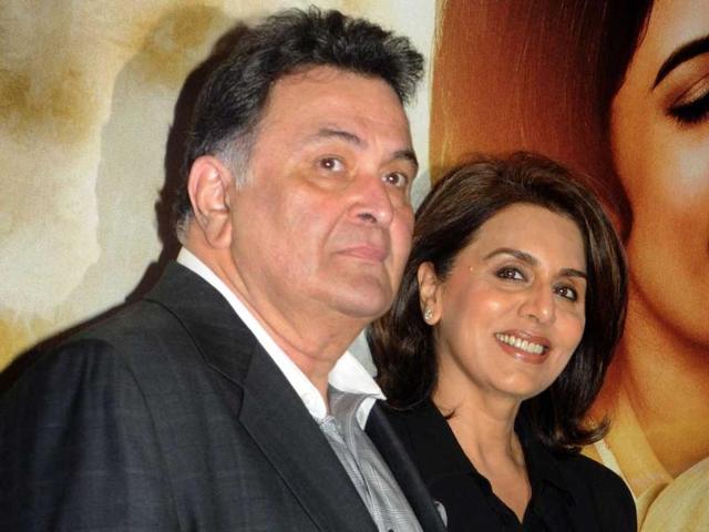 Rishi Kapoor with wife Neetu Singh attends the music launch of the upcoming Hindi film Lekar Hum Deewana Dil. (AFP Photo)
