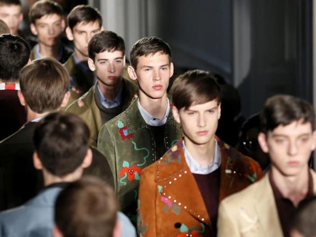 Models present creations for Valentino during the men's 2015 spring-summer ready-to-wear collection fashion show on June 25 in Paris. (AFP Photo)