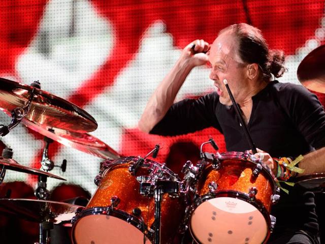 Lars Ulrich of US metal band Metallica performs on the Pyramid Stage, on the second day of the Glastonbury Festival of Music and Performing Arts on Worthy Farm in Somerset, south west England. (AFP photo) Lars Ulrich of US metal band Metallica performs on the Pyramid Stage, on the second day of the Glastonbury Festival of Music and Performing Arts on Worthy Farm in Somerset, south west England. (AFP photo)