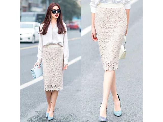 Try something this lacy off-white skirt to pull up your glam quotient even in the sweltering heat. Pair it with a pastel color sling bag to stay soft for the eyes. Try something this lacy off-white skirt to pull up your glam quotient even in the sweltering heat. Pair it with a pastel color sling bag to stay soft for the eyes.