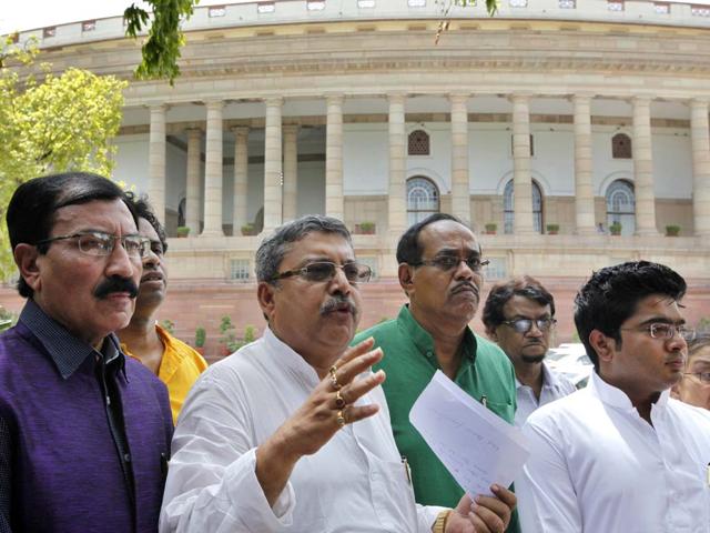 Trinmaool-Congress-leaders-come-out-from-Parliament-House-after-rail-budget-was-tabled-in-New-Delhi-Arvind-Yadav-HT-Photo Trinmaool-Congress-leaders-come-out-from-Parliament-House-after-rail-budget-was-tabled-in-New-Delhi-Arvind-Yadav-HT-Photo