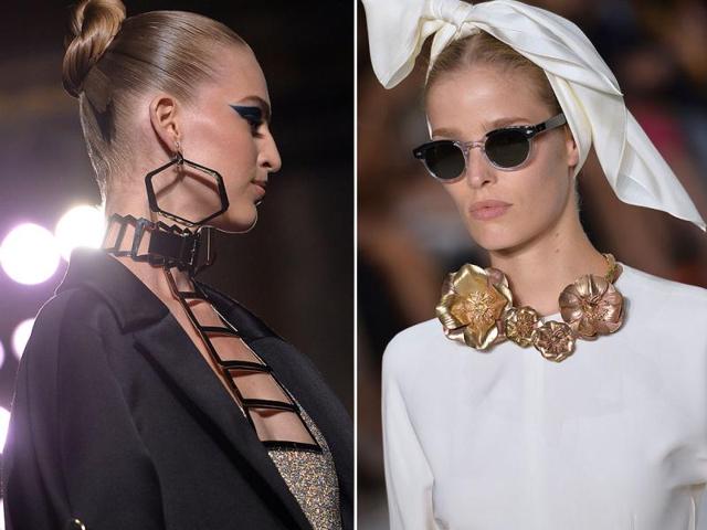 As the Fall/Winter 2014/15 haute couture week wraps up in Paris, we take a look at the best accessories fresh from the runways in the French capital. (All photos: AFP)Versace: Donatella Versace matched earrings to the metallic elements in the gowns | Giambattista Valli: We loved Valli's retro hair scarf wraps and 1950s film star sunglasses, as well as the metallic floral accessories