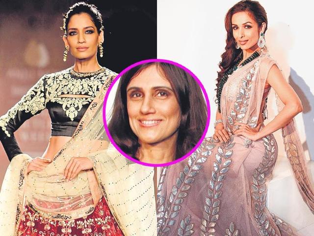 RinaDhaka (Fashion designer) Inspired by rajasthani gota work, her collection was for a no-frills bride. Left: Modern revamp If you want to go traditional without looking like a mantelpiece, this is your pick. Ideal for a bohemian bride, the ensemble pairs the timeless colour palette of red and black. Right:chiffonchic Slinky, sexy and sophisticated, a chiffon sari is the ideal way to celebrate the cocktail function. The gilded kamdani embroidery work is an accessory in itself. RinaDhaka (Fashion designer) Inspired by rajasthani gota work, her collection was for a no-frills bride. Left: Modern revamp If you want to go traditional without looking like a mantelpiece, this is your pick. Ideal for a bohemian bride, the ensemble pairs the timeless colour palette of red and black. Right:chiffonchic Slinky, sexy and sophisticated, a chiffon sari is the ideal way to celebrate the cocktail function. The gilded kamdani embroidery work is an accessory in itself.