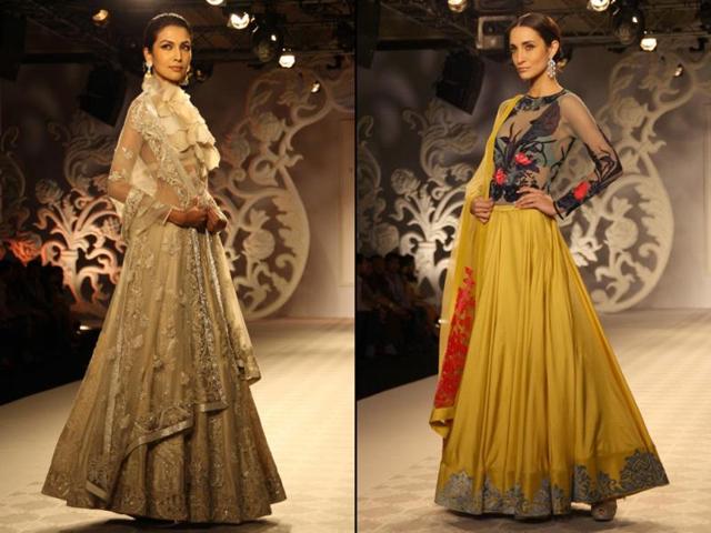 Models walks on the ramp for designer Varun Bahl`s show during India Couture Week 2014, in New Delhi. (IANS) Models walks on the ramp for designer Varun Bahl`s show during India Couture Week 2014, in New Delhi. (IANS)