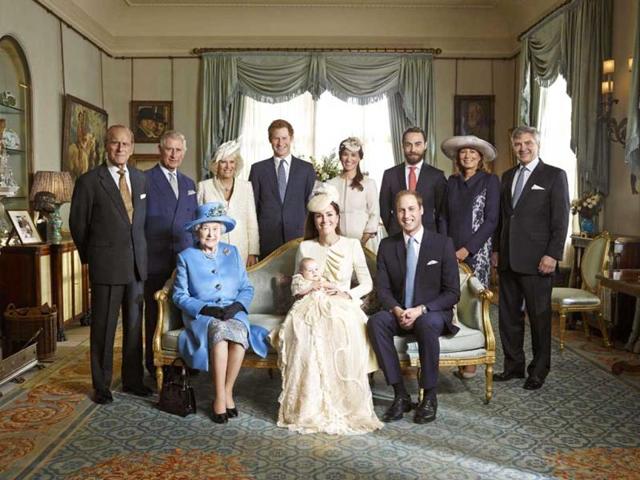 The first official photo of the royal family with their newest member at the day of his christening. Don't be confused, that is indeed a prince and not a princess in the that elaborate frock! (AFP Photo) The first official photo of the royal family with their newest member at the day of his christening. Don't be confused, that is indeed a prince and not a princess in the that elaborate frock! (AFP Photo)
