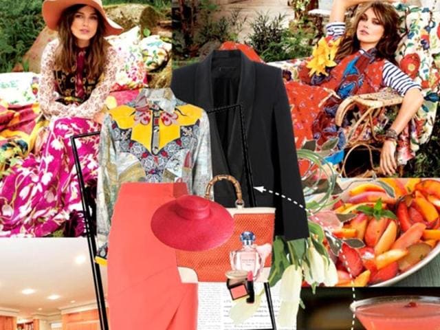 Color panorama: Moschino blouse, Victoria Beckham blazer, Juan Vidal skirt, Sergio Rossi shoes, Gucci bag, Givenchy hat