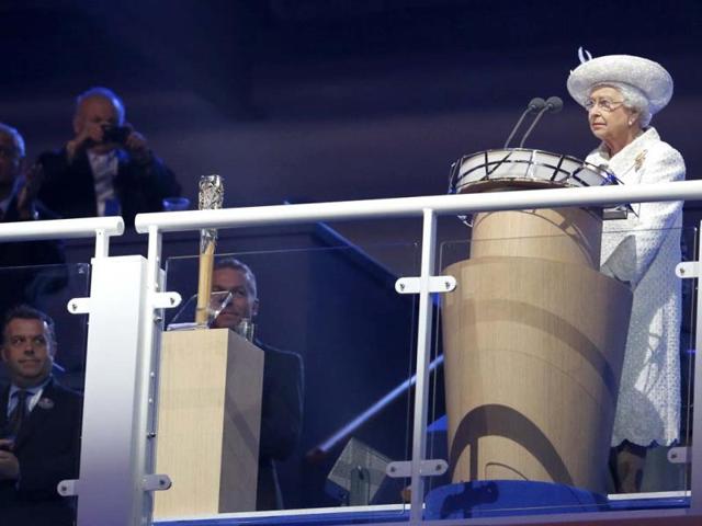 Britain's Queen Elizabeth II makes a speech that officially opens the the Games (AP Photo)