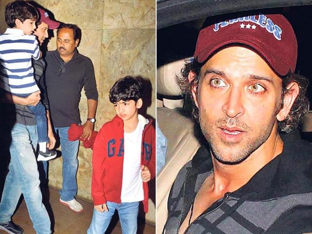 Hrithik Roshan took his sons –– Hridhaan and Hrehaan –– for a movie screening in Mumbai.