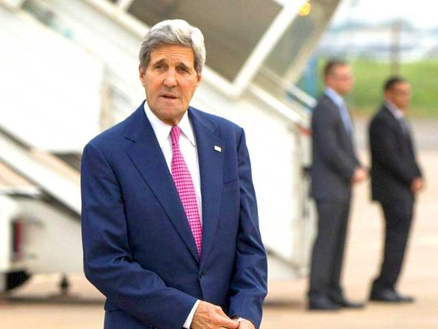 US secretary of state John Kerry arrives in New Delhi. AFP