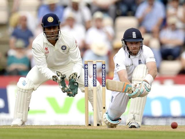 England's Ian Bell sweeps the ball past the boundary. (Reuters Photo)