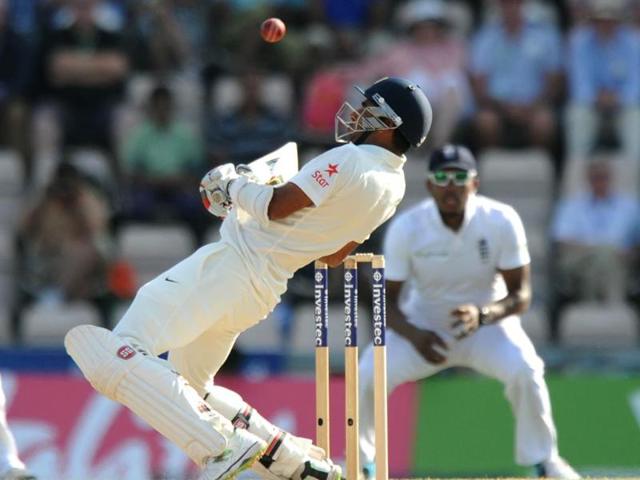 Bhuvneshwar Kumar ducks a bouncer on the third day (AFP Photo)