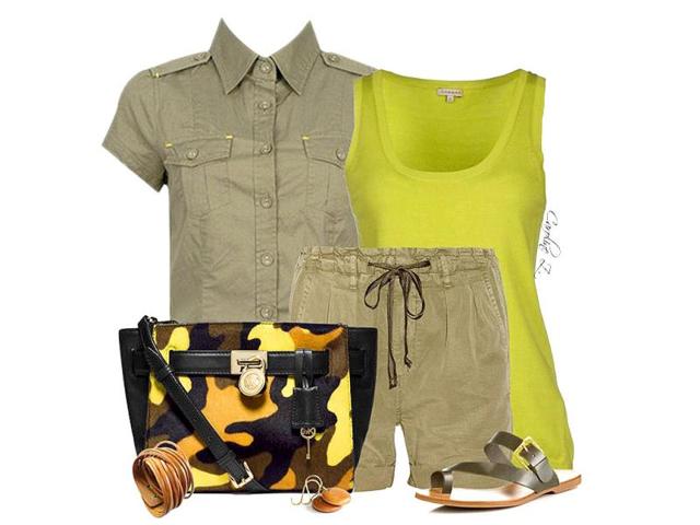 The camouflage print need not always be on the shorts. You can always opt for the print on your bag as you see here.