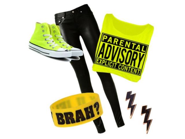 The fluorocents of the 80's are back again and these earrings will go well with this ensemble too!