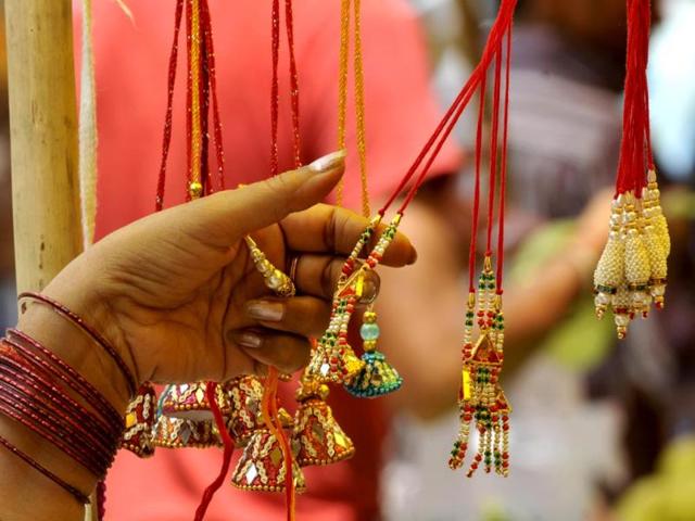 Women buying rakhis for their brothers to celebrate the festival of Rakshabandhan. (Sunil Ghosh/ HT photo)