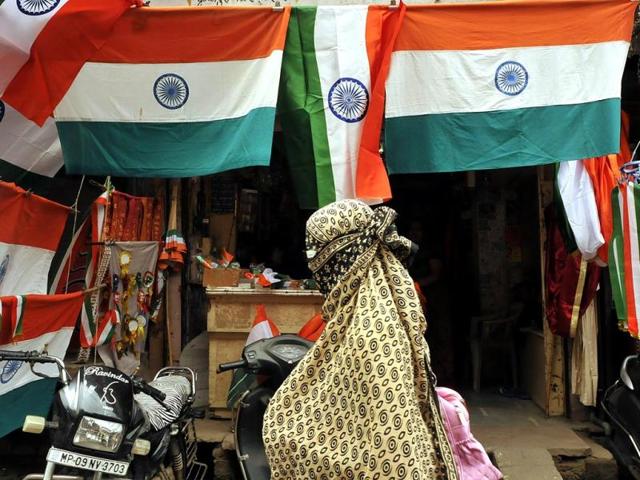 Shops in Indore are selling national flags on the occasion of upcoming Independence Day. (HT Photo/Arun Mondhe)