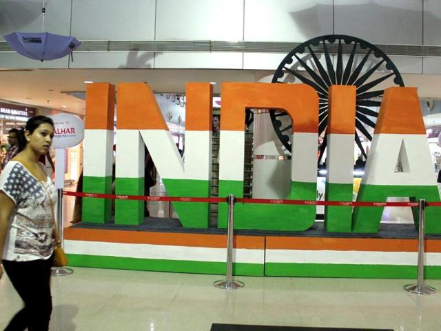 Shopping malls decorated for the occasion of Independence Day. (HT Photo/Shankar Mourya)
