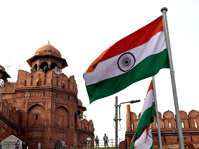 Security personnel stand guard during the full dress rehearsal for the 68th Independence Day celebrations at the Red Fort in New Delhi. (AFP Photo)
