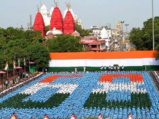 Children during the full dress rehearsal of Independence Day at Red Fort in New Delhi. (PTI Photo)
