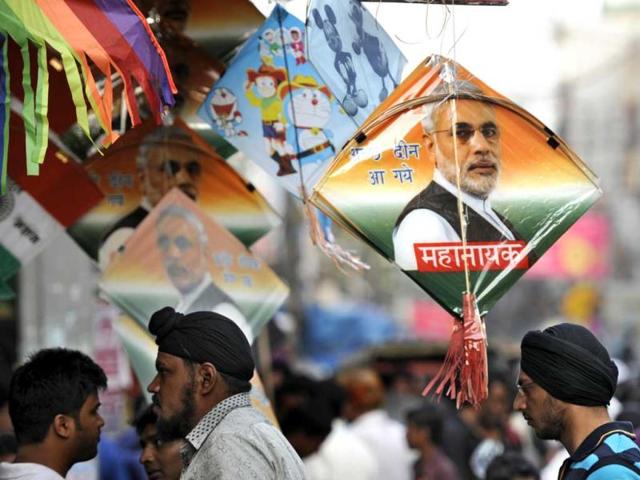 Kites printed with the face of Indian Prime minister Narendra Modi are in sale during the national Independence day, in New Delhi (Subrata Biswas/HT Photo)