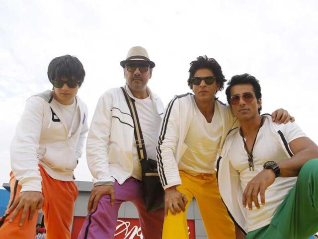 Happy New Year stars Shah Rukh Khan, Abhishek Bachchan, Deepika Padukone, Sonu Sood and Boman Irani.