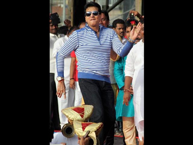 Jitendra performs at the Janmashtami celebrations in Mumbai on Monday. (PTI Photo)