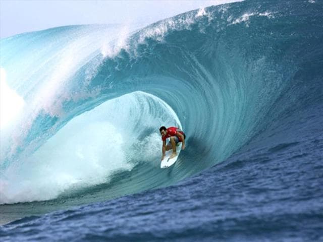 Australia's Nathan Hedge rides a wave during the 14th edition of the Billabong Pro Tahiti surf event, part of the ASP (Association of Surfing Professionals) world tour, in Teahupoo, on the French Polynesian island Tahiti. (AFP Photo)