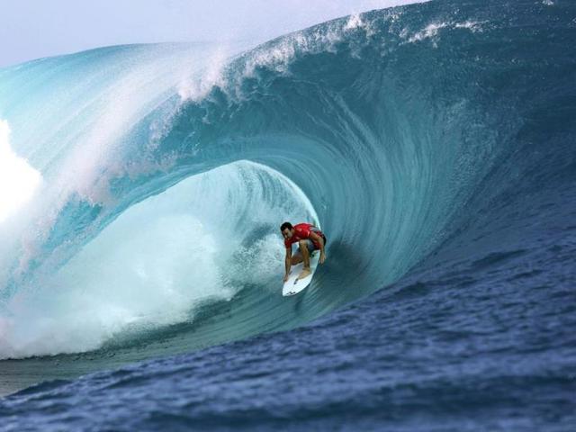 Australia's Joel Parkinson rides a wave during the 14th edition of the Billabong Pro Tahiti surf event, part of the ASP (Association of Surfing Professionals) world tour, in Teahupoo, on the French Polynesian island Tahiti. (AFP Photo)
