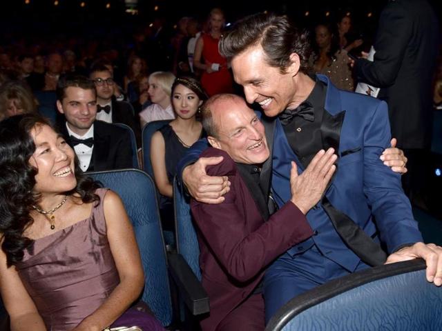 True Detective actors Woody Harrelson and Matthew McConaughey channelise the Butabi brothers in matching tuxedos at the Emmys. Harrelson also got to say McConaughey's signature lines, "Alright, alright, alright". (AFP)
