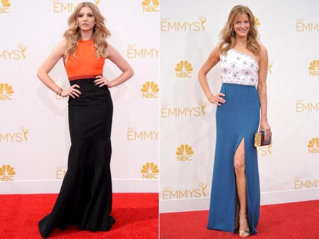 We loved Game of Thrones star Natalie Dormer in this form-fitting orange and brown number. Breaking Bad's Anna Gunn looks sophisticated but flirty in her bright gown. (AP)