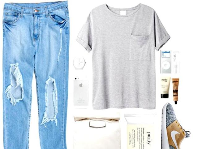 Essence of baggyAR SRPLS t-shirt, jeans via 2020ave.com, Nike x Liberty shoes, Limi Feu bag, Swatch watch