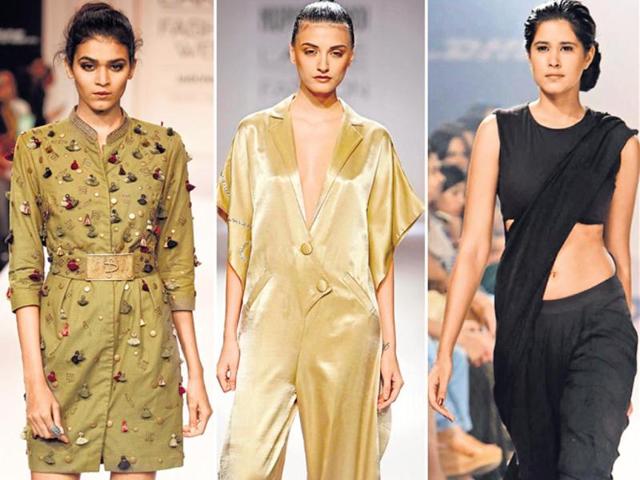 DIY badges: Stock up on badges in all colours, shapes and sizes and you’d never have to wear the same emsemble again. Here’s some inspiration from Divya Sheth. | Jumpsuits two ways: Think you’re going to trip in a sari? Try a jumpsuit like this DRVV design. Sure, designer, Dhruv Kapur has an affinity for all things black, but who says you can’t jazz up a blank canvas? And while jumpsuits are usually the hardest things to find the perfect size and fit in, here’s one that works for pretty much every body type. Take a bow, Nupur Kanoi.