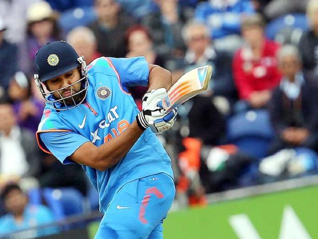 Rohit Sharma plays the ball during the second ODI match between England and India in Cardiff, Wales. (AFP Photo)