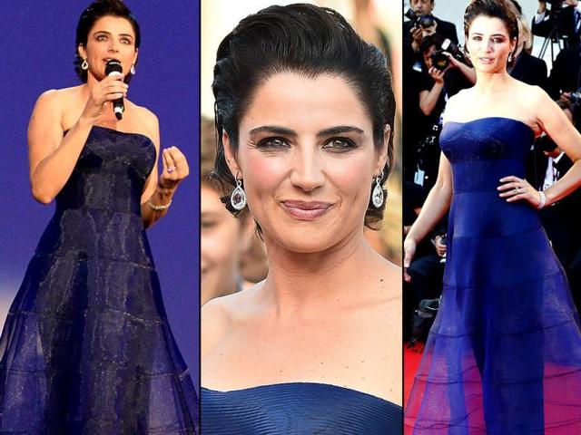 Italian actor and godmother of the festival Luisa Ranieri arrives for the screening of the movie Birdman or the Unexpected Virtue of Ignorance presented in competition at the opening ceremony of the 71st Venice Film Festival on August 27, 2014 at Venice Lido. (Agencies)