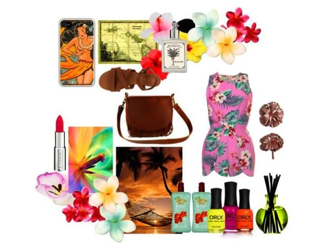 Retro PolynesiaPlaysuit via inlovewithfashion.com, Office shoes, earrings via honolulujewelrycompany.com, phone case via etsy.com, Asos white hair clip, red hair clip via hairflowers.net; Zara Home hibiscus candle, map via blisshomeanddesign.com, Beaucoup bag Retro PolynesiaPlaysuit via inlovewithfashion.com, Office shoes, earrings via honolulujewelrycompany.com, phone case via etsy.com, Asos white hair clip, red hair clip via hairflowers.net; Zara Home hibiscus candle, map via blisshomeanddesign.com, Beaucoup bag