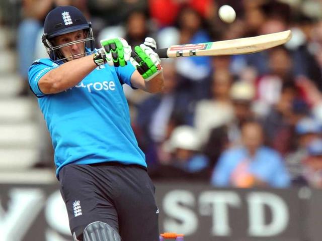 James Tredwell plays a shot during the third ODI between England and India at Trent Bridge in Nottingham. (AFP Photo)