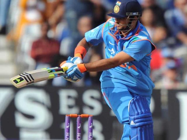 Suresh Raina hits out during the third ODI between England and India at Trent Bridge in Nottingham. (AFP Photo)