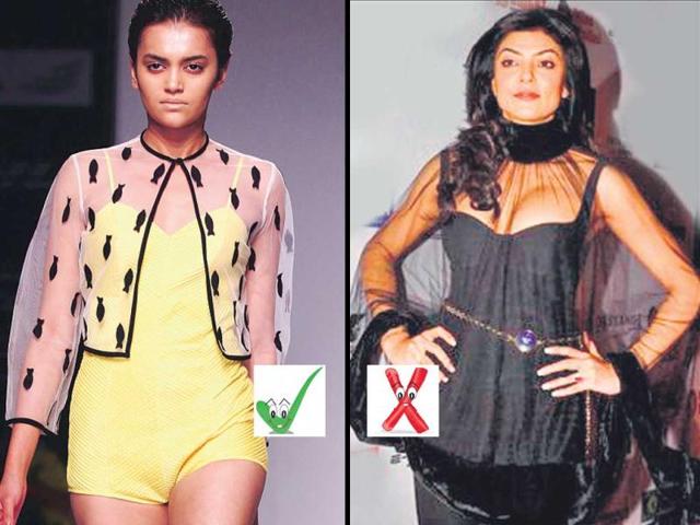 CapeletsPicking capelets blindly might make you look like you are in a Shakespearean costume. Actor Sushmita Sen (right) was clearly missing her stylist when she wore her version. But model Natasha Ramachandran (left), in a Nikhil Thampi creation, shows us how to ace the look.