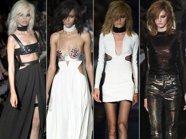 Black, with the occasional flash of gold, and squeezes of silver, pink and green, nipples covered in a rush of sequins, suits with sheer paneling, we loved the overall sexiness oozing all over the runway at Tom Ford's Spring/Summer 2015 collection at London Fashion Week.
