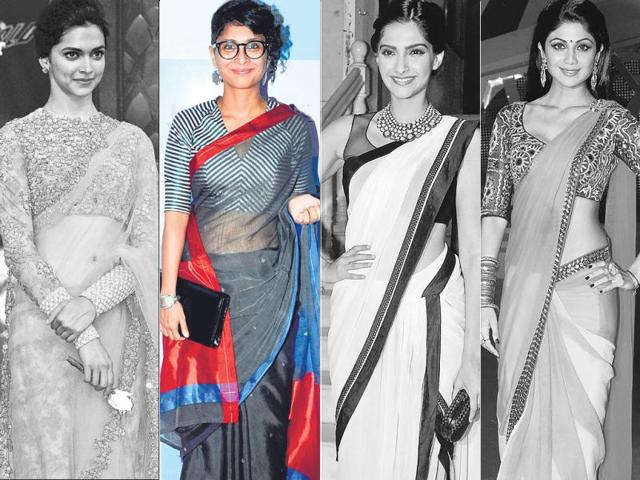Geek go-getterA potpourri of paisleys, ikat and block prints, minimalist patterns, and all of this, sans showy embroidery—the sari here makes a loud statement, without creating any noise. Warm khadi, cottons, ­indigenous handloom ­textiles—the sari becomes a symbol of simplistic chic. Filmmaker Kiran Rao has made a business of looking good in her Greek drape avatar, complete with signature black-rimmed spectacles. You are definitely the nerd who does niche if your sari pick matches that of Kiran’s!